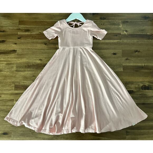 Omi Jo Pink Blossom Polka Dots Empire Maxi Knit Short Sleeve Dress Spring 2 - Picture 2 of 7